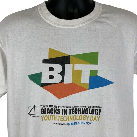 Vintage Y2Ks BIT Blacks In Technology T Shirt Mens L Large Microsoft Tee White - Picture 1 of 7